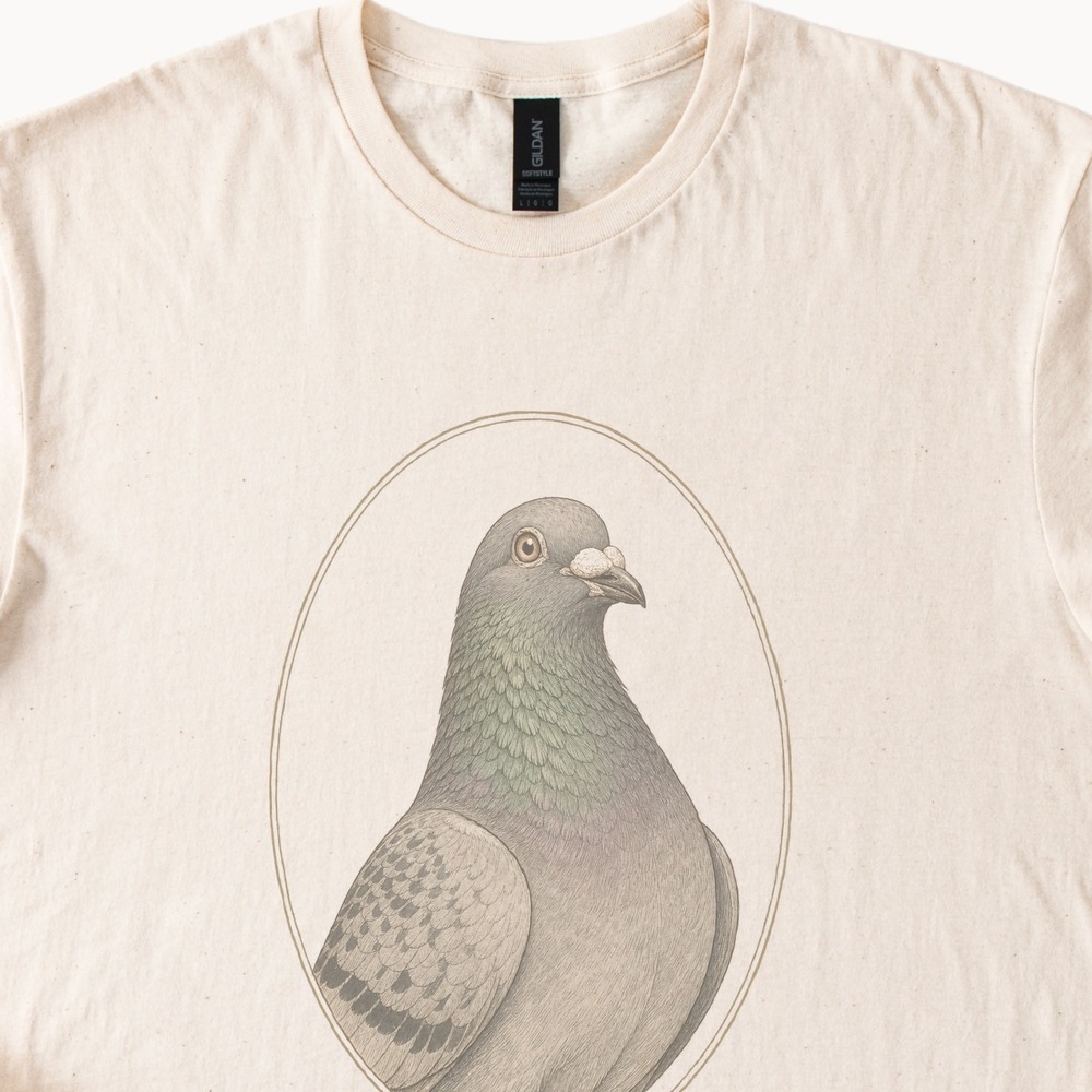 Columba Livia Pigeon Portrait Art Vintage Style Tee - Picture 2 of 5